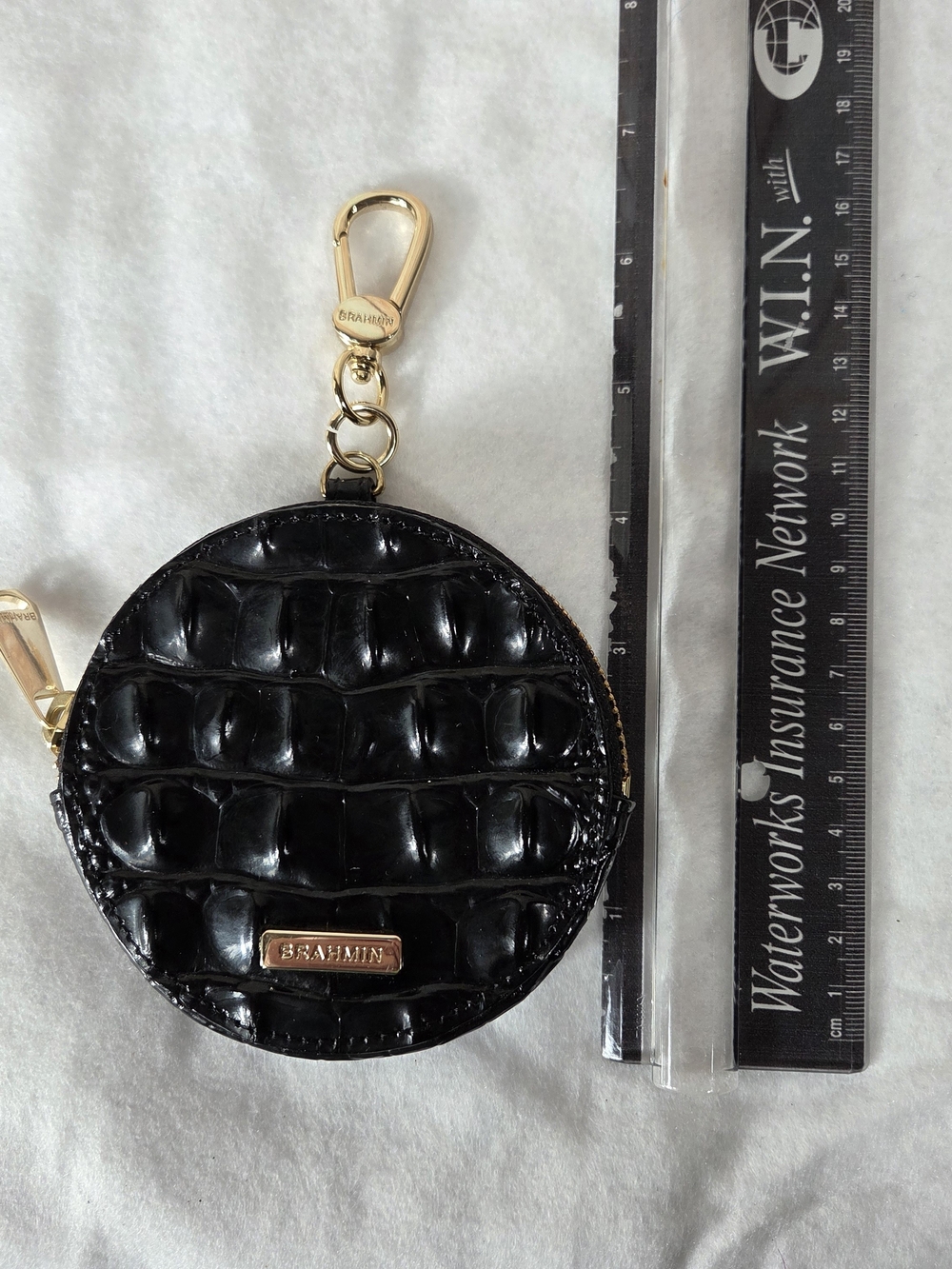 Brahmin Black Croc-Embossed Keychain Round Coin Case. NWOT
